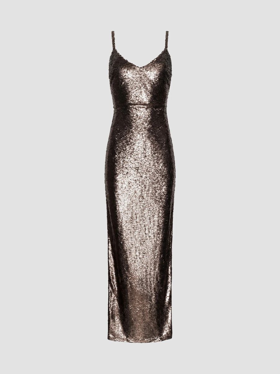L'AGENCE Women's Karma Sequined Sleeveless Maxi Dress - Dark Cardamom - Size 16