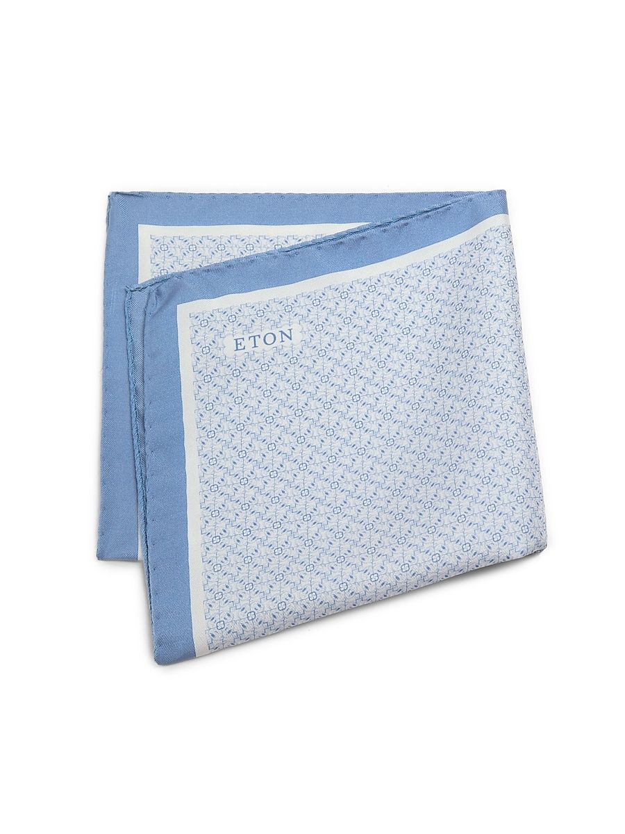 Men's Geometric Silk Pocket Square - Blue