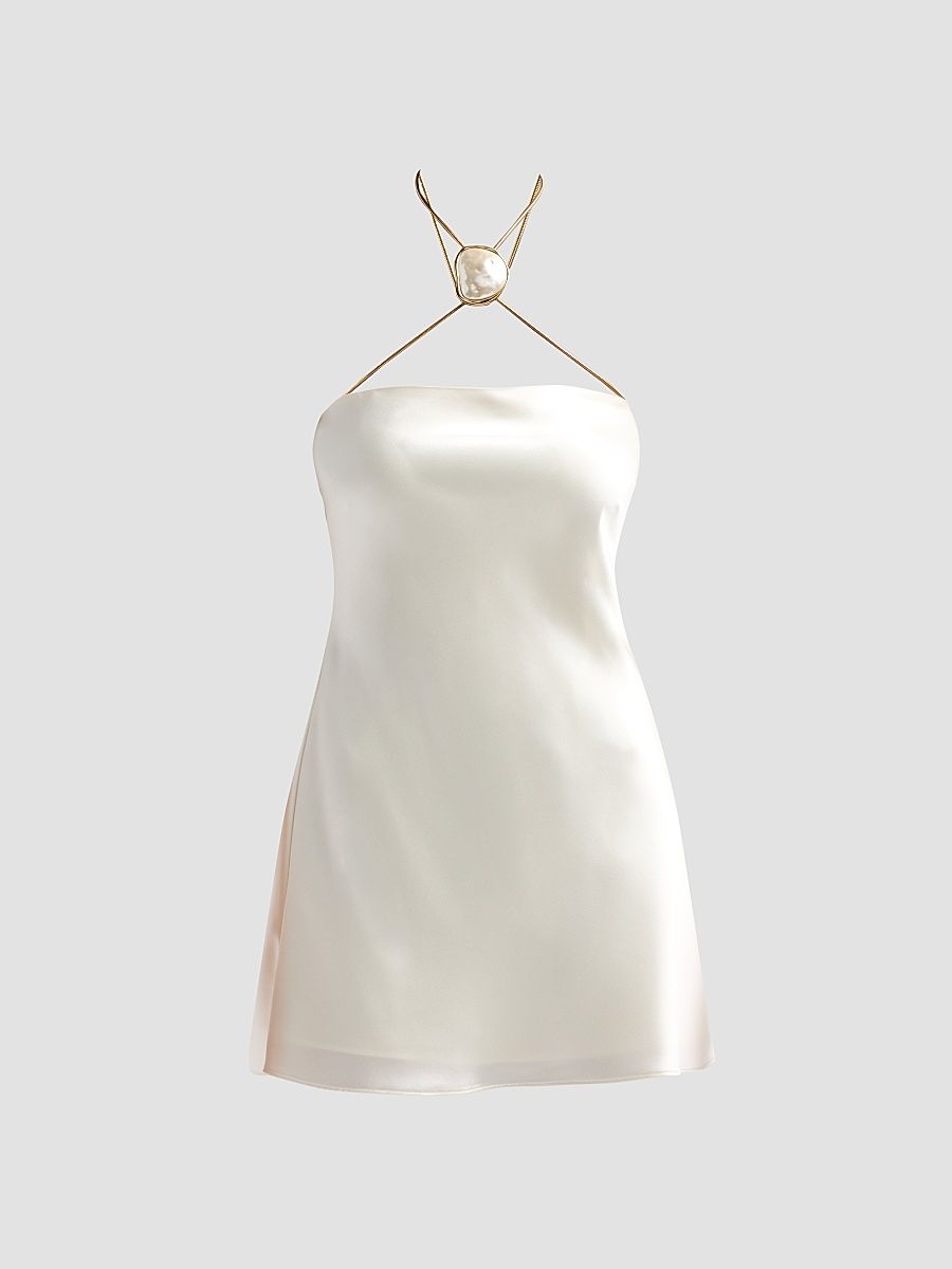 Women's Ebba Satin A-Line Mini Dress - Cream Pearl Stone - Size XL