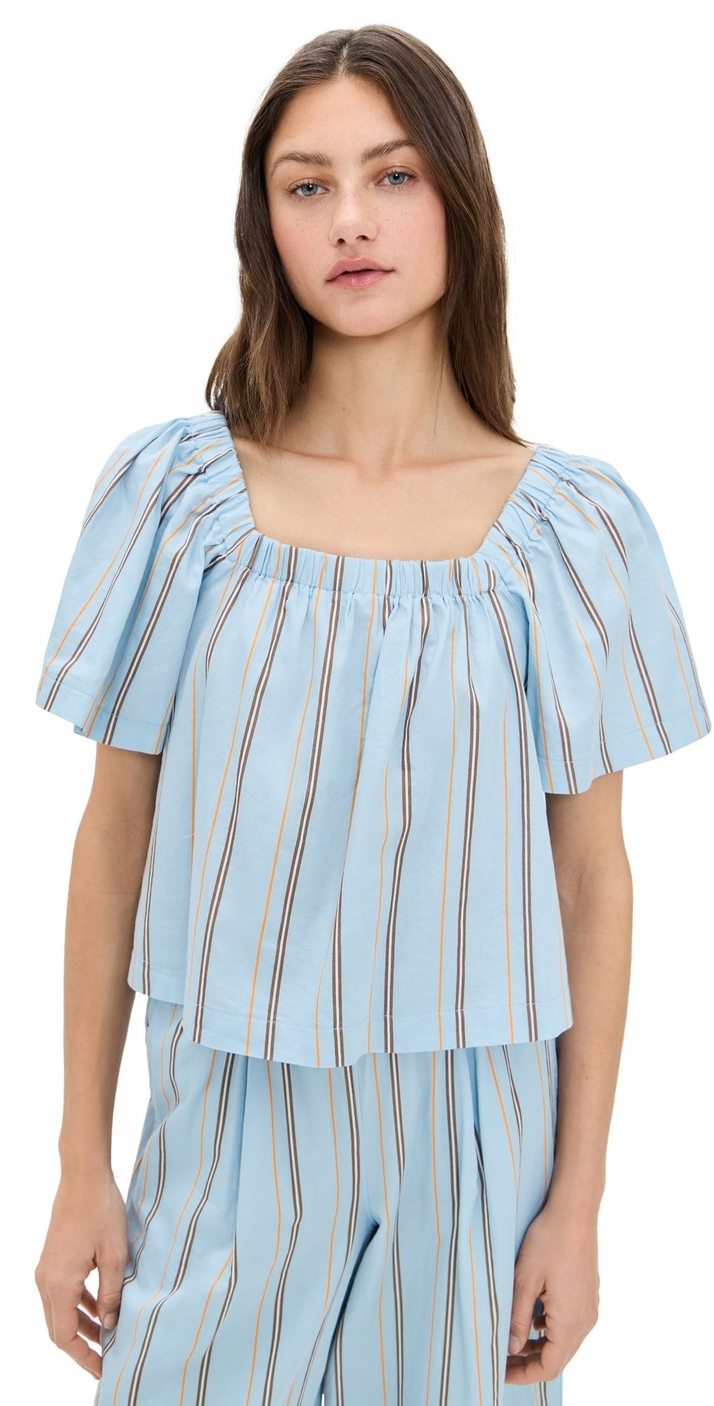 Stateside Column Stripe Poplin Swing Top Blue Multi Stripe S