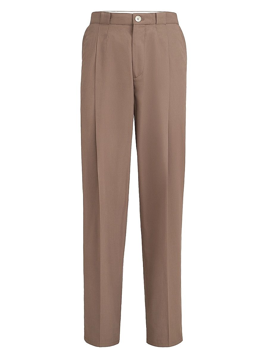 Men's Cotton Crêpe Batavia Trousers with Pleats - Hazelnut - Size 42