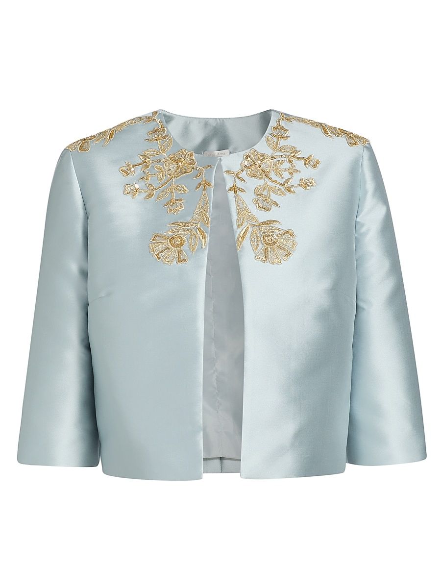 Women's Embroidered Piqué Jacket - Powder Blue Gold - Size 14