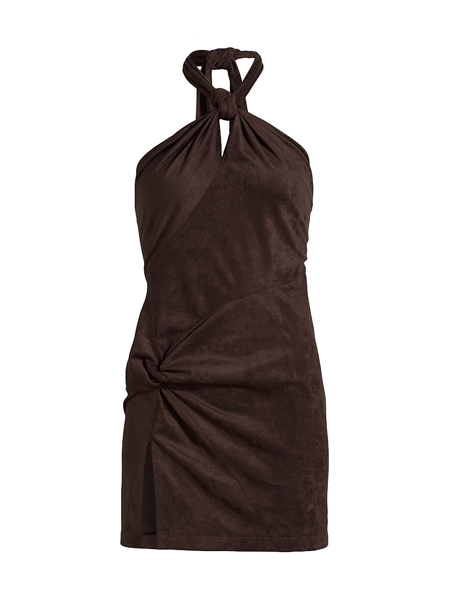 Women's Karim Bias-Cut Halter Minidress - Chocolate Brown - Size Large