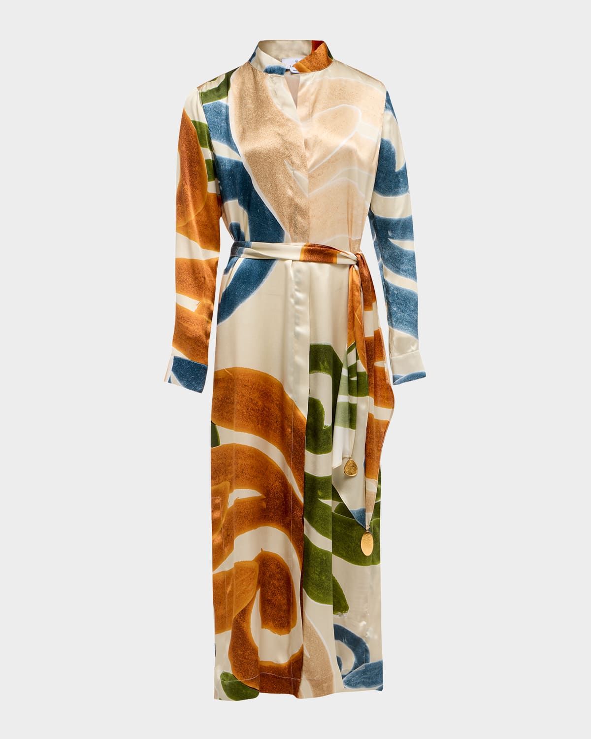 Ellie Abstract-Print Silk Midi Shirtdress