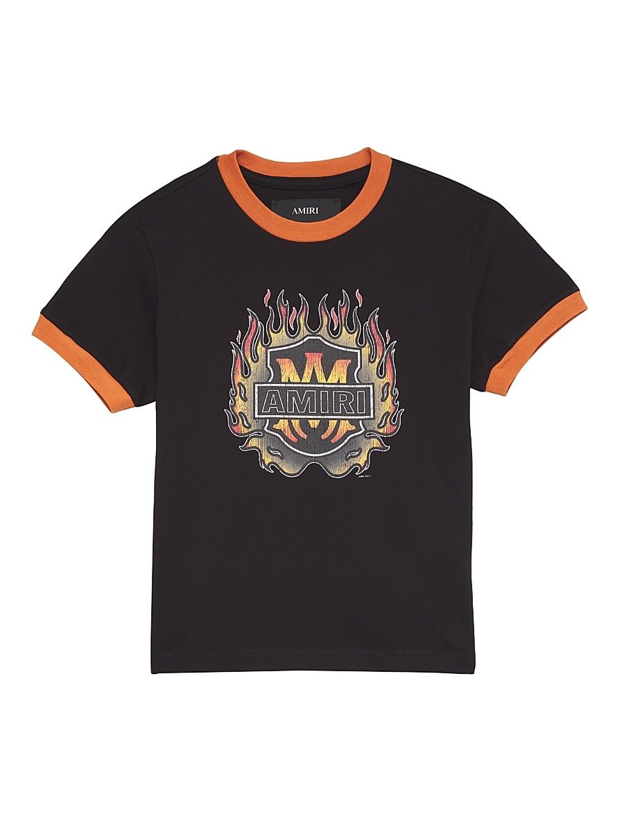 Little Kid's & Kid's Cotton Flame Logo Graphic T-Shirt - Jet Black - Size 4
