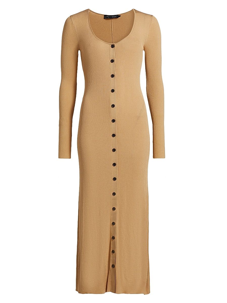 Women's Athena Rib-Knit Button-Front Dress - Khaki - Size Large