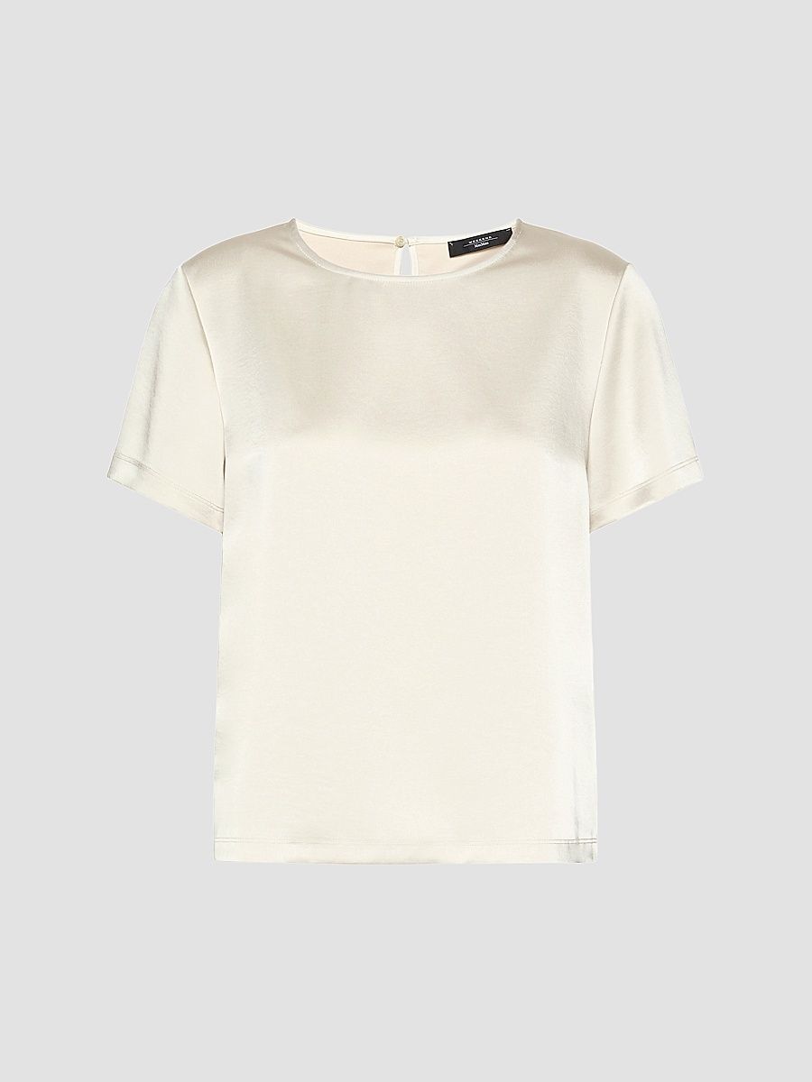 Women's Satin Crew Neck T-Shirt - Ivory - Size Large