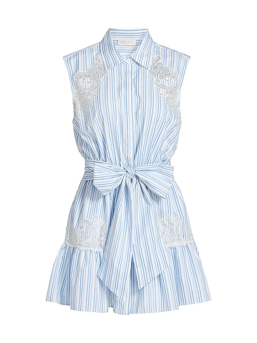 Women's Diana Lace-Accented Mini-Shirtdress - Blue Stripe - Size XL