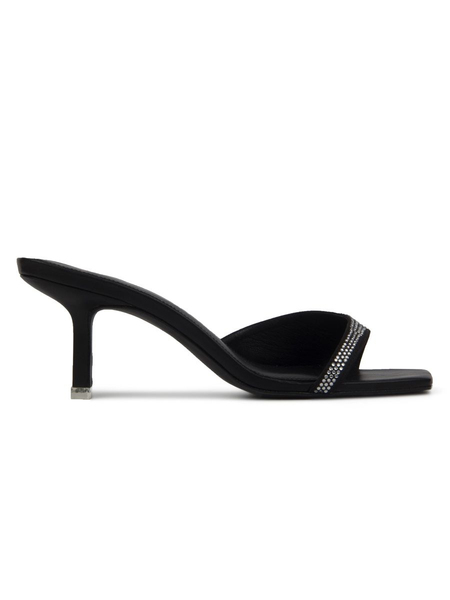 Black Suede Studio Women's Madison Mid-Heel Sandal - Black Leather - Size 9