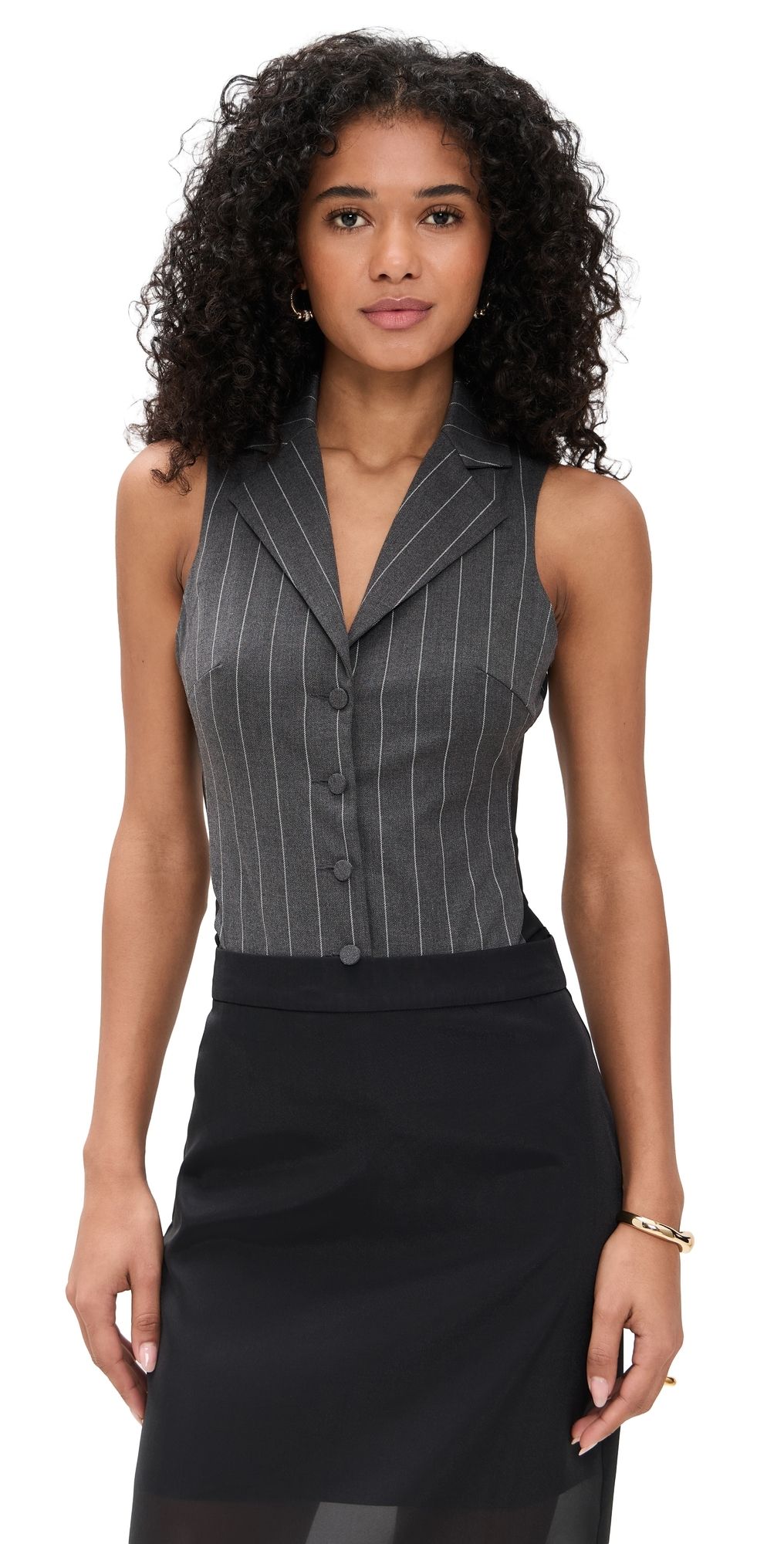 Fleur du Mal Maxwell Bodysuit Dark Grey Pinstripe L