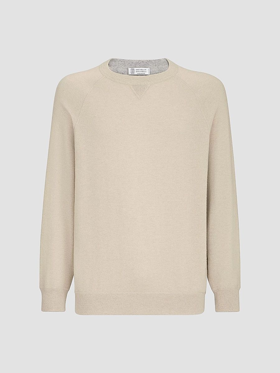 Brunello Cucinelli Men's Cashmere Sweatshirt-Style Sweater - Sand - Size 48