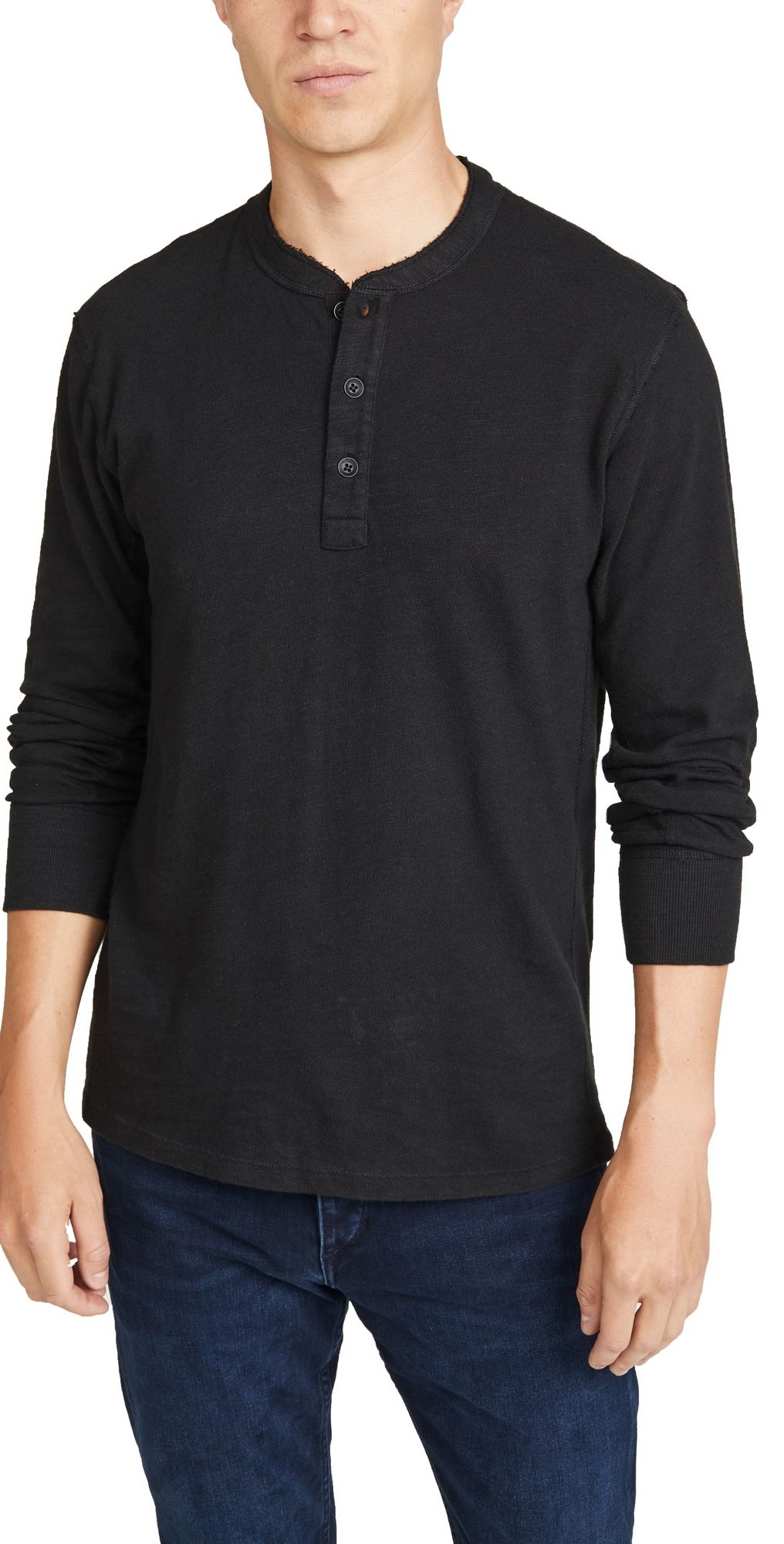 rag & bone Long Sleeve Classic Henley Jet Black XS