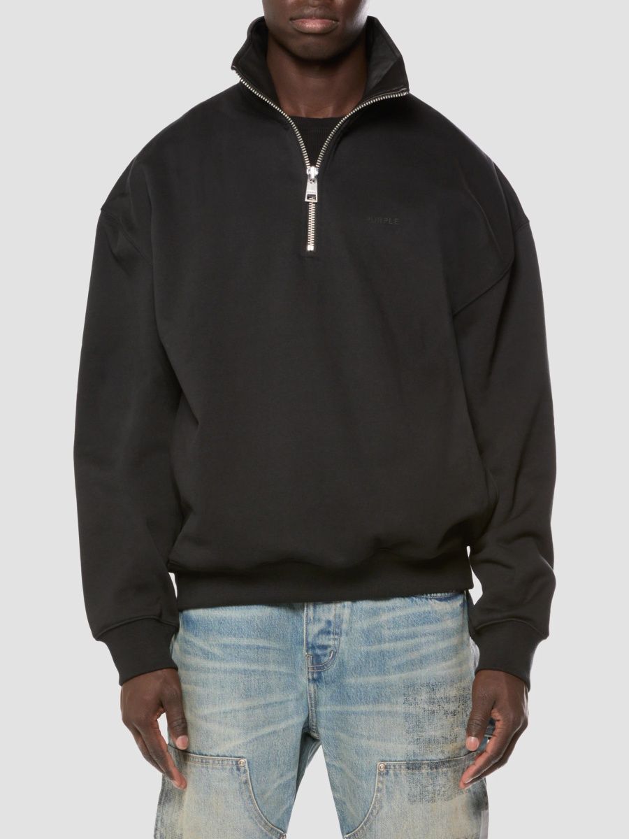 Purple Brand Men's Medium-Weight Cotton Fleece Half-Zip Sweatshirt - Black - Size XXL