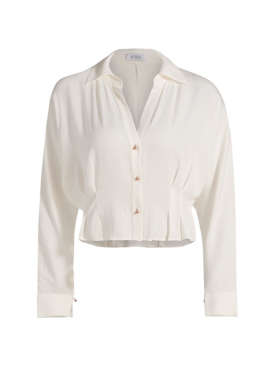 Women's Regine Silk-Blend Cropped Button Shirt - Ivory - Size Small