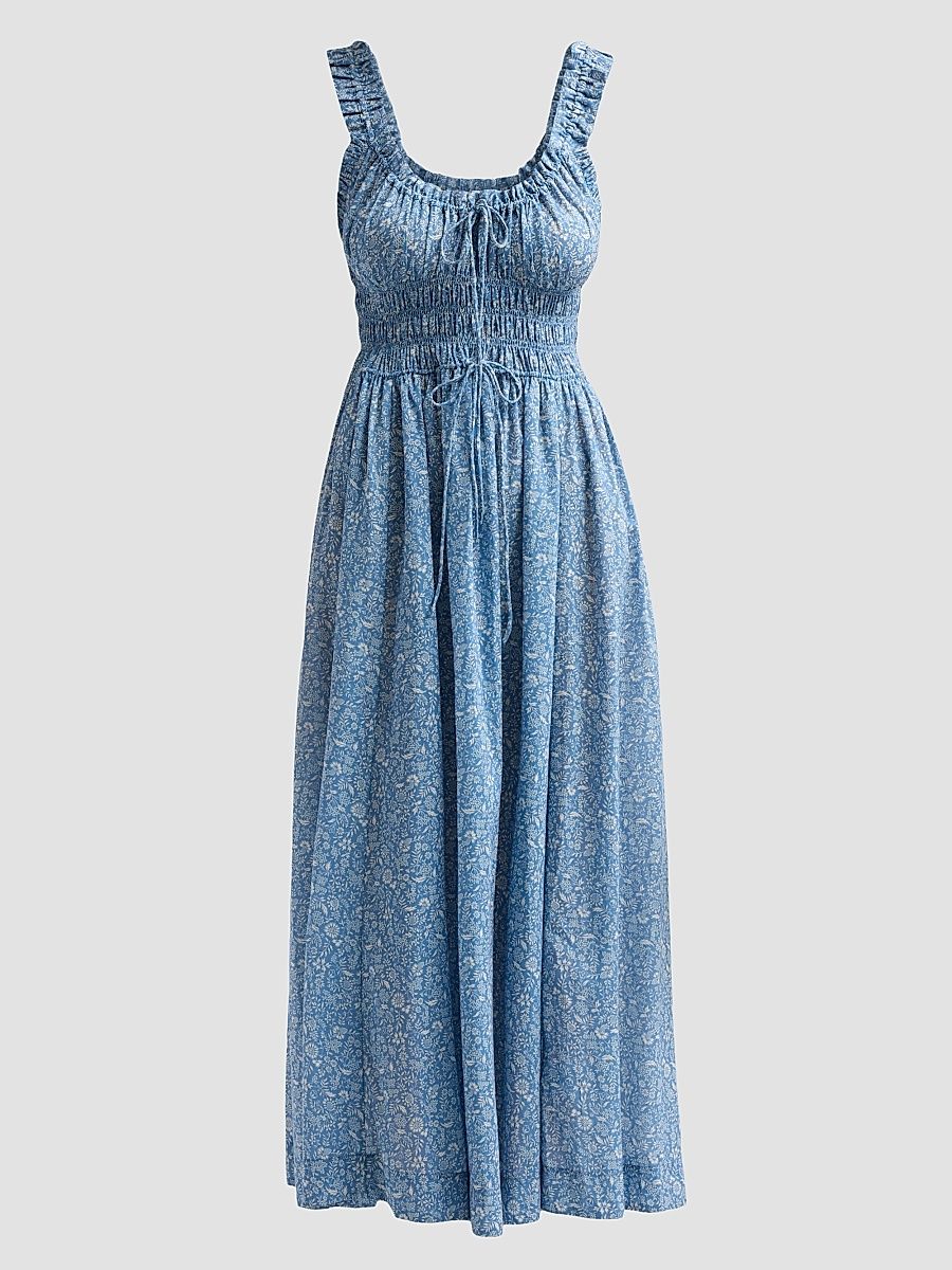 Women's Emmaretta Floral Cotton Midi Dress - Blue Garden Bloom - Size XXS