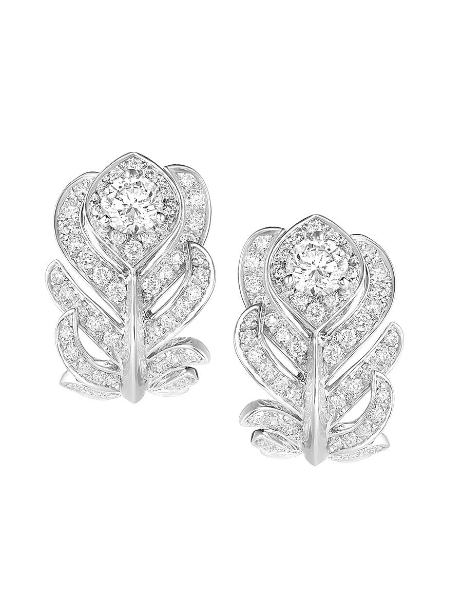 Women's Nature-Plume De Paon 18K White Gold & 0.57 TCW Diamond Clip Earrings - White Gold