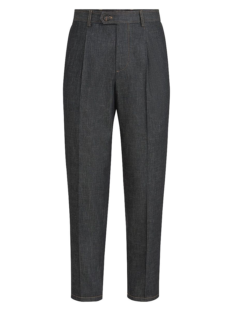 Men's No Fade Lightweight Denim Trousers with Pleats - Dark Grey - Size 44