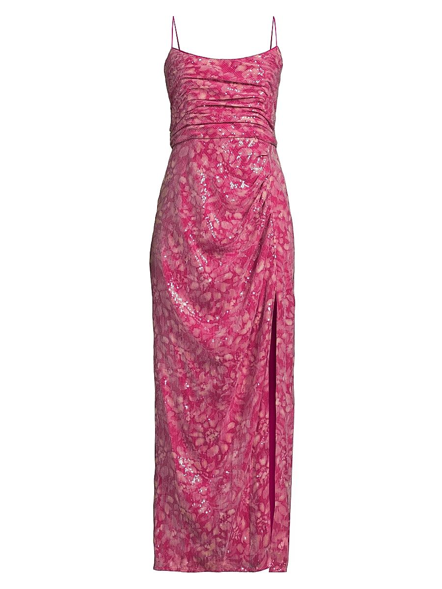 Women's Luxe Floral Sequin Sleeveless Gown - Fuchsia - Size 2