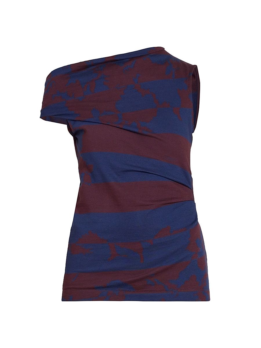 Women's Hunray Asymmetric Abstract Cotton Shirt - Burgundy - Size Large