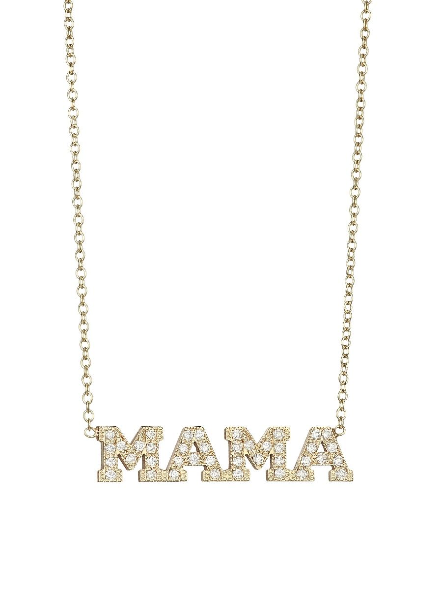 Women's 14K Yellow Gold Diamond MAMA Pendant Necklace - Yellow