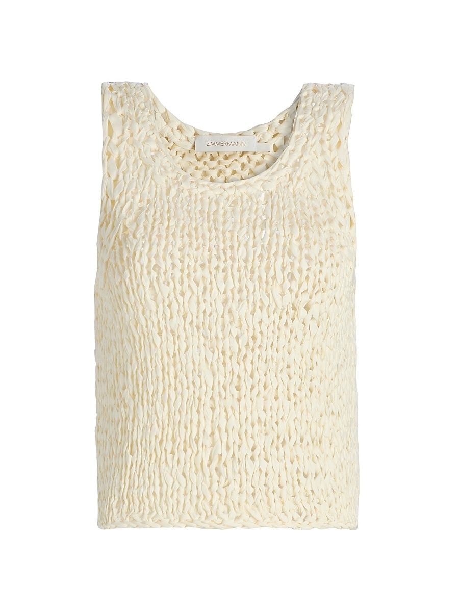 Women's Luna Striped Ribbon-Knit Cotton Tank - Cream - Size 10