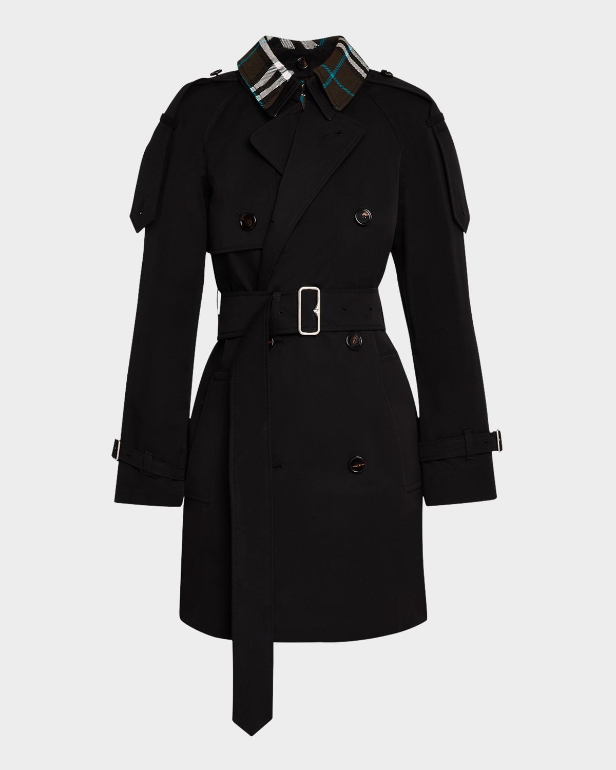 Check Collar Double-Breasted Trench Coat