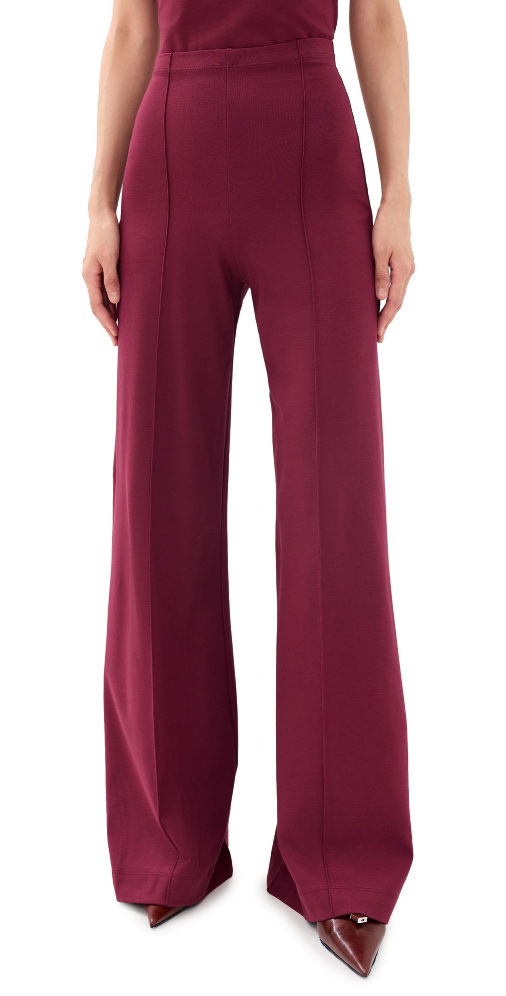 RIPLEY RADER Ponte Knit Long Wide Leg Pants Wine L