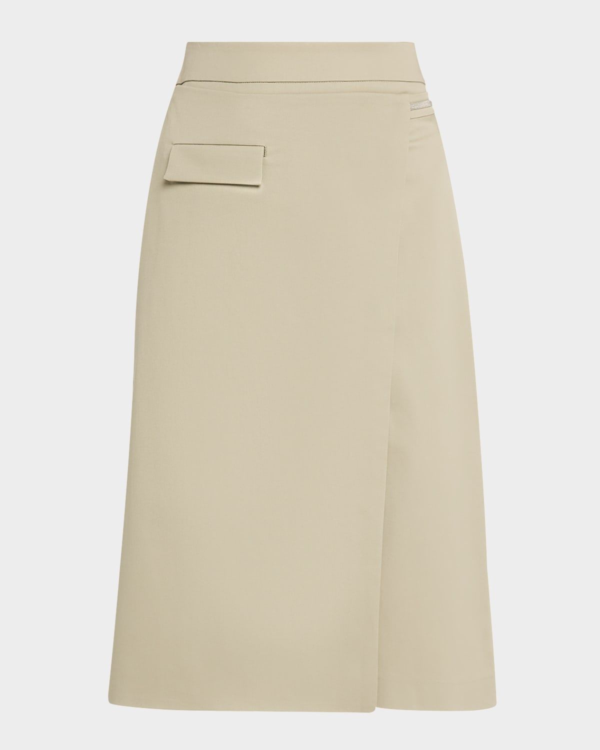 Wrap-Front Midi Skirt