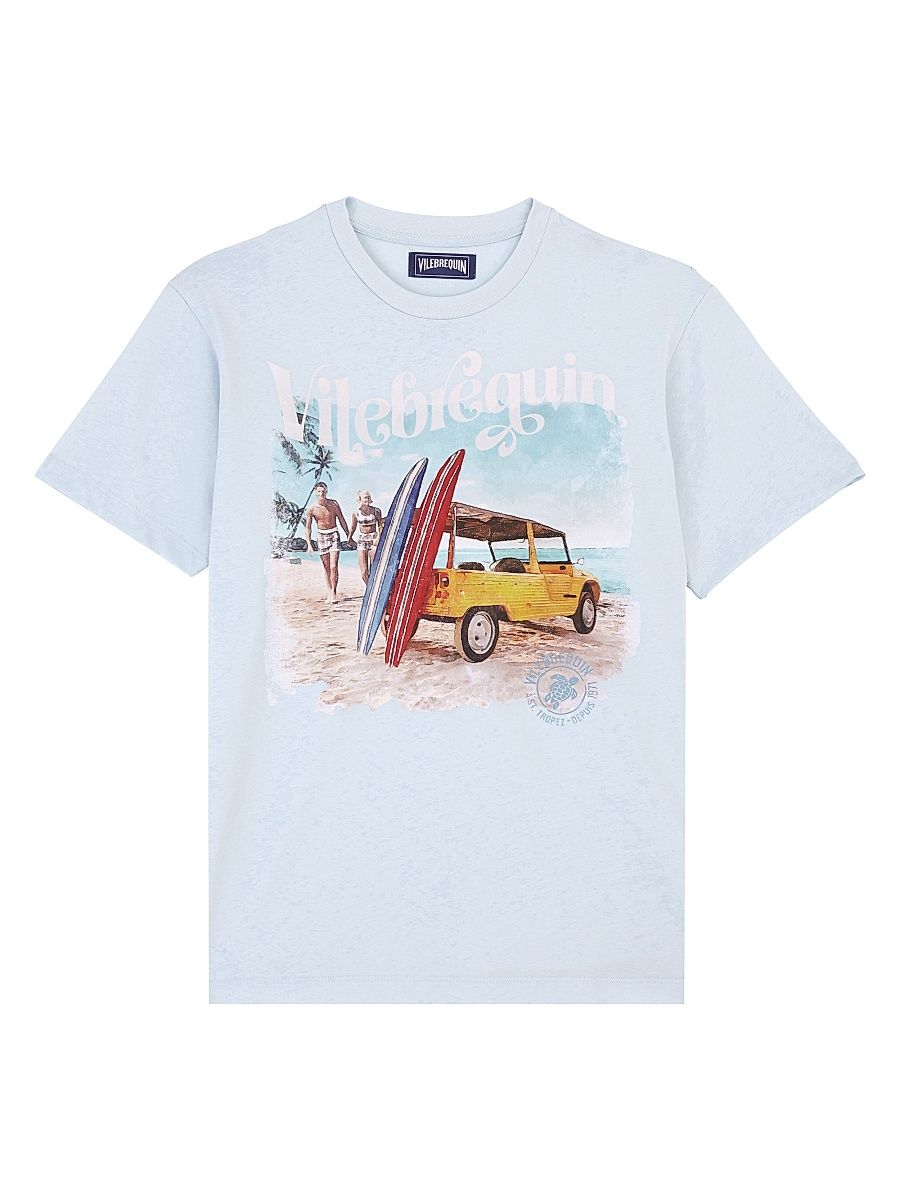 Men's Graphic Cotton T-Shirt - Sky Blue - Size XXL