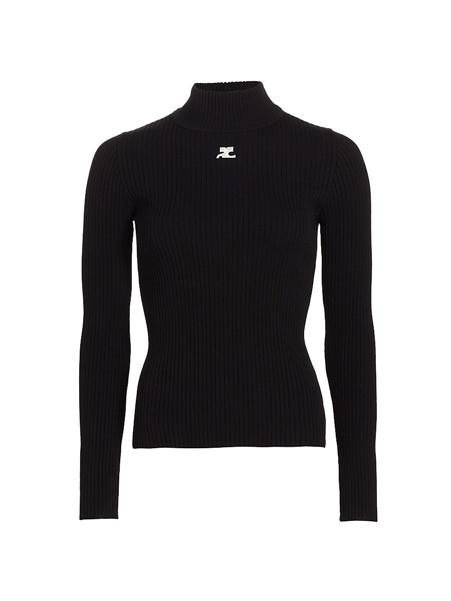 Courreges Women's Re-Edition Rib-Knit Turtleneck Top - Black - Size XL