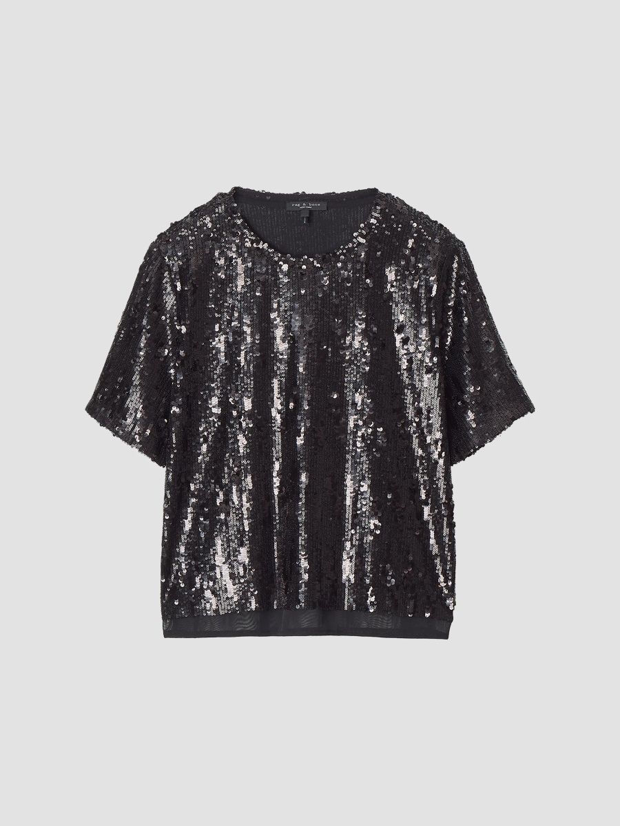 rag & bone Women's Cher Sequin Short-Sleeve Shirt - Black - Size Large