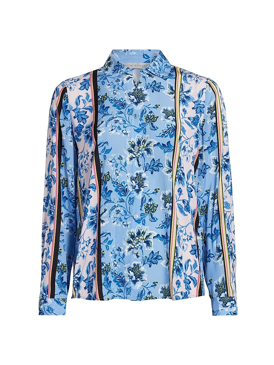 Women's The Madeline Twilight Striped Floral Blouse - Twilight Stripe Print - Size Small