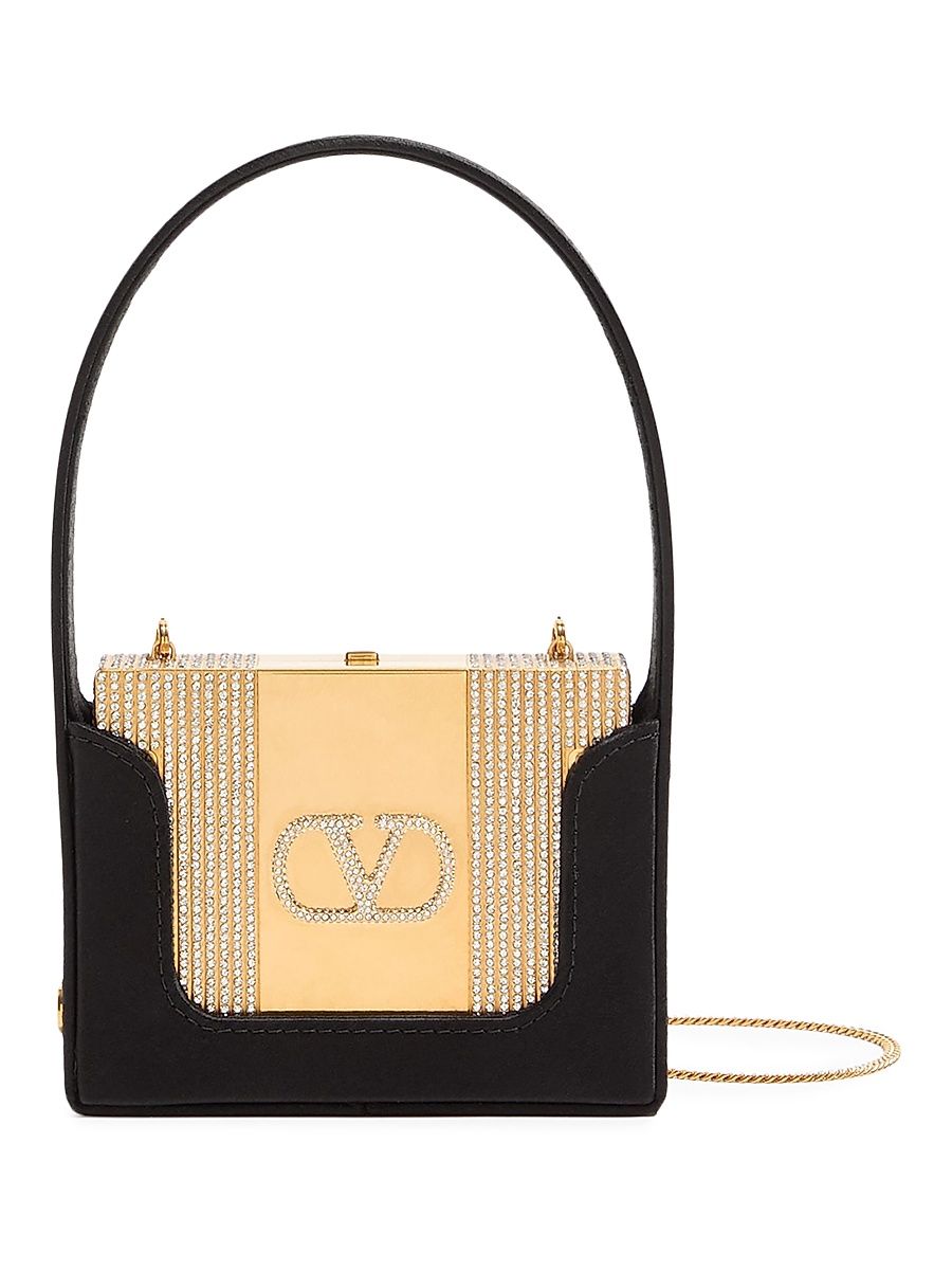 Women's Minaumorphe Minaudière Clutch in Metal with Swarovski Crystals - Antique Brass Black