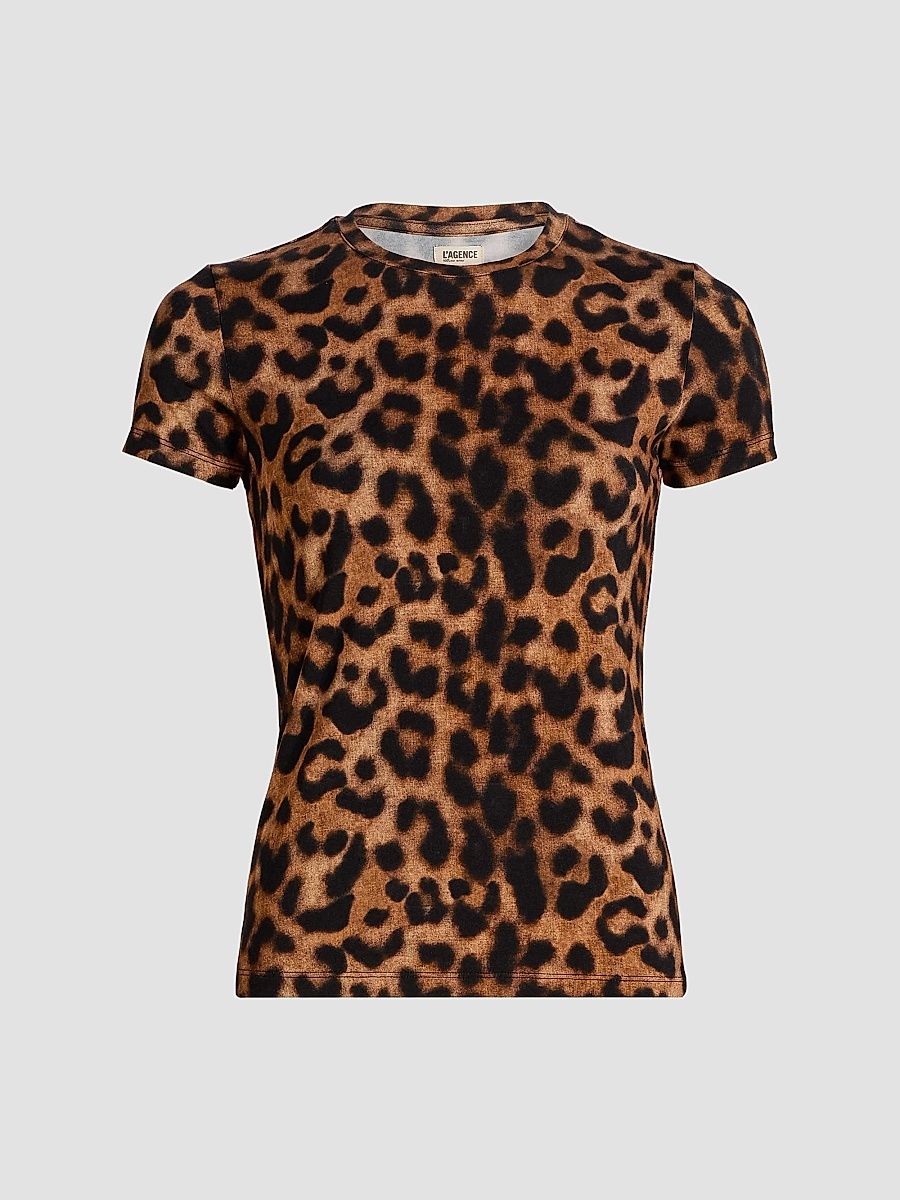 L'AGENCE Women's Ressi Leopard Crewneck T-Shirt - Tan Black Large Leopard - Size Small
