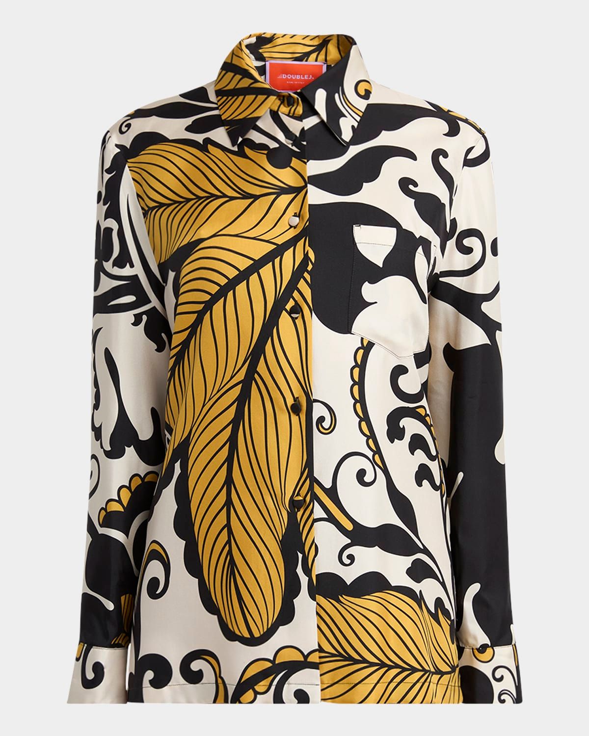 Marea-Print Button-Down Silk Boy Shirt