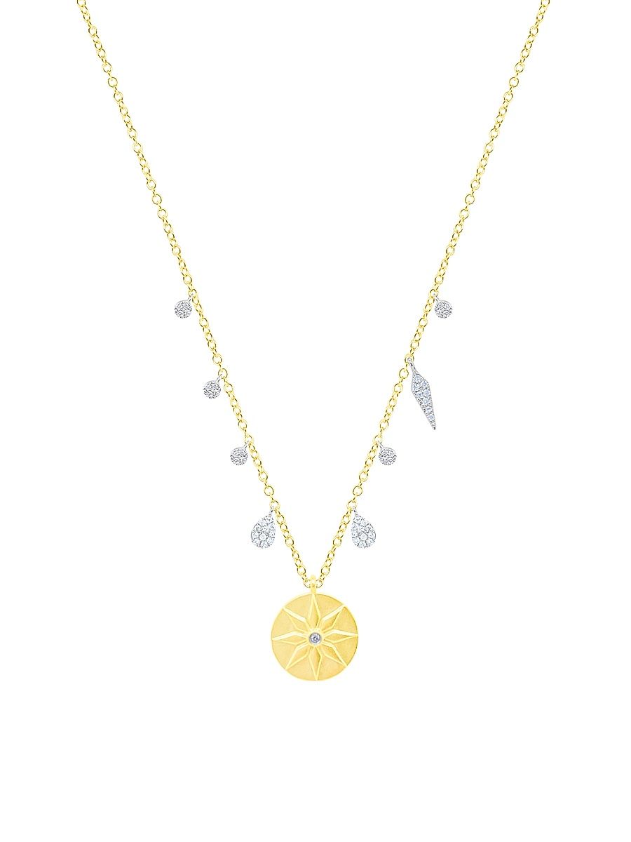 Women's Two-Tone 14K Gold & 0.12 TCW Diamond Flower Disc Pendant Necklace - Yellow Gold