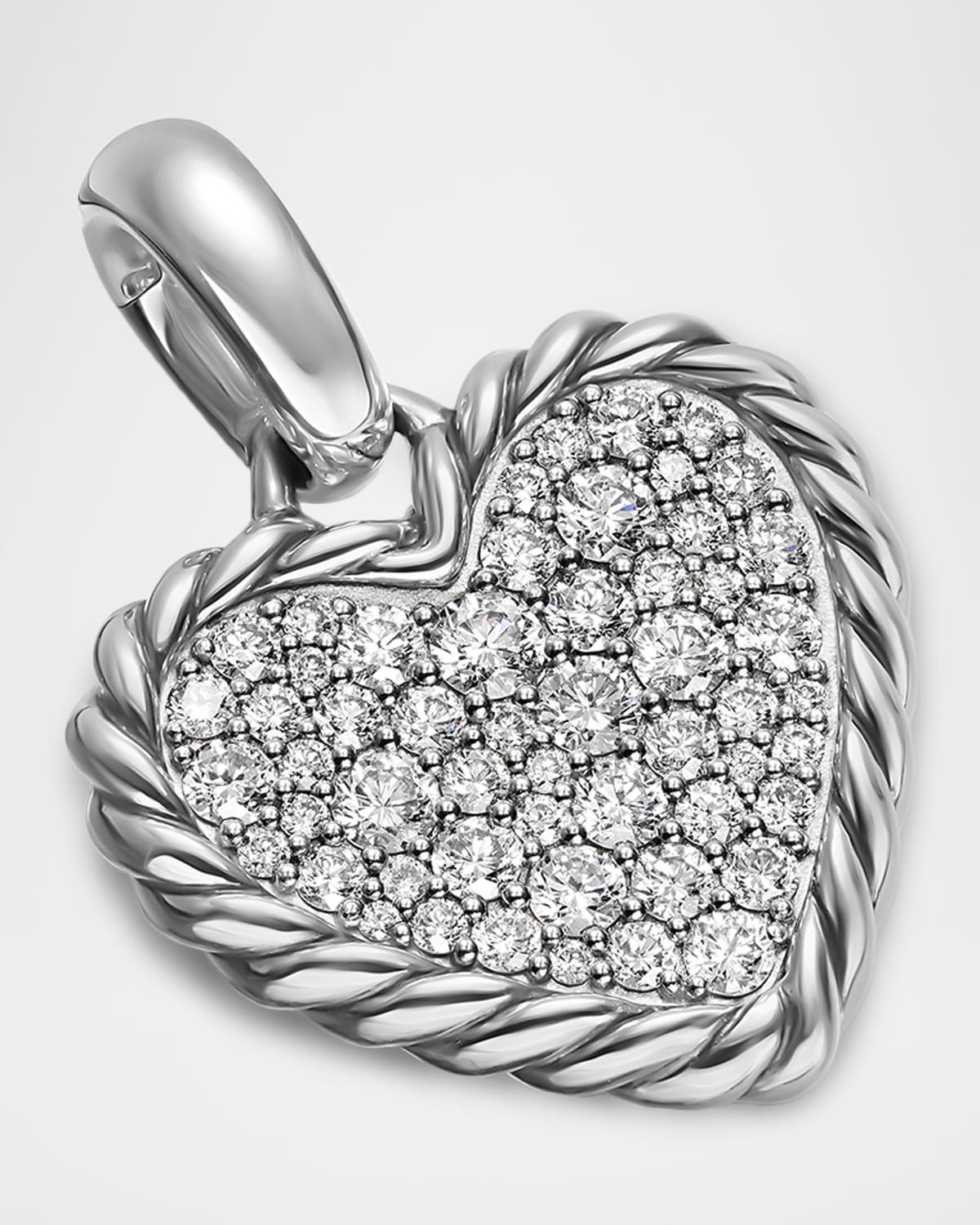 Pave Heart Amulet with Diamonds in Silver, 22mm