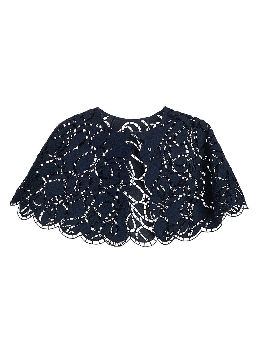 Women's Embroidered Openwork Tweed Cape - Navy - Size Large