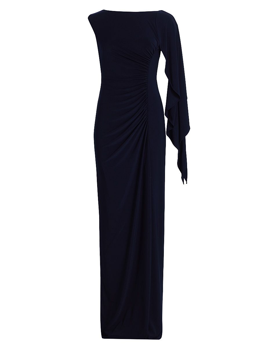 Women's Draped One-Sleeve Gown - Navy - Size 16