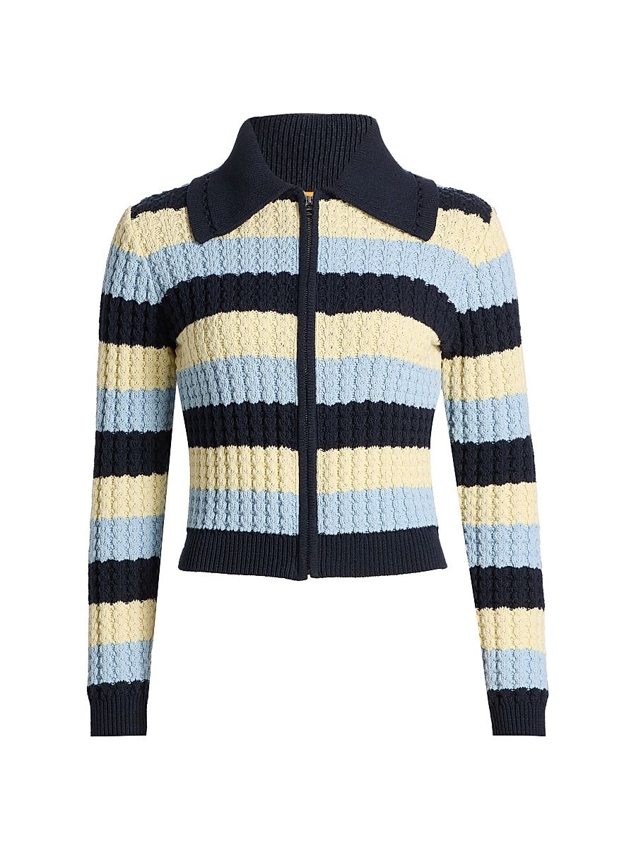 Women's Kirby Striped Silk-Cotton Jacket - Midnight Combo - Size Large