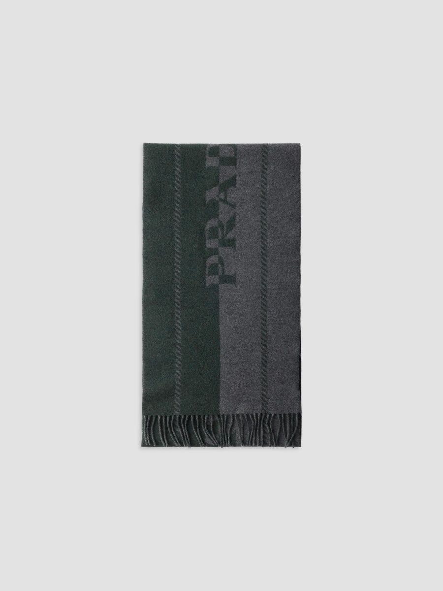 Prada Men's Wool Scarf - Green Grey