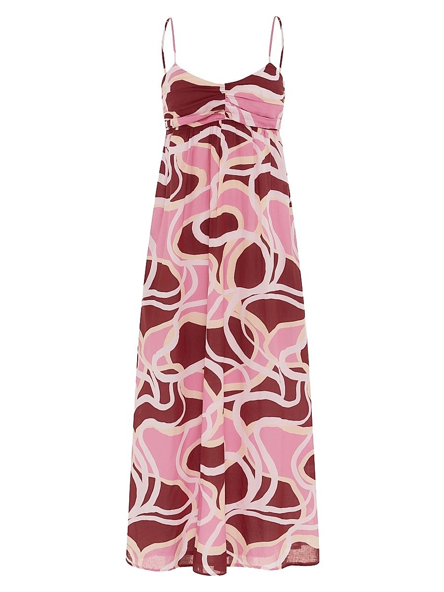 Women's Rio Printed Cotton Ruched Maxi Dress - Sunrise - Size XL