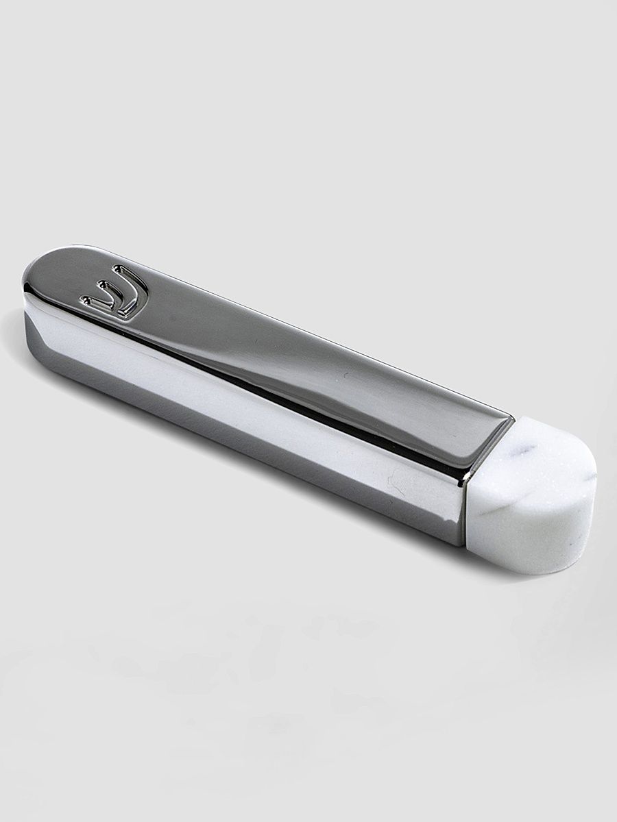 Coluna Marble & Stainless Steel Small Mezuzah - White And Silver