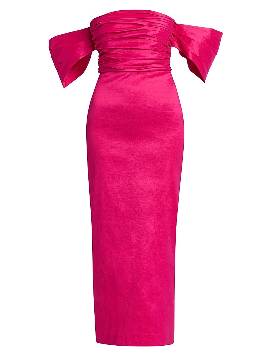 Women's Adele Taffeta Off-the-Shoulder Midi-Dress - Fuchsia - Size 4