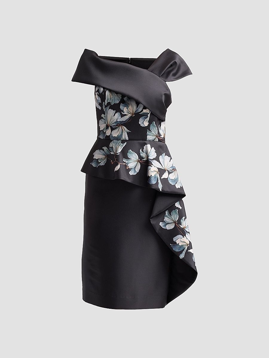 Women's Placement Print Mikado Cocktail Dress - Black Multi - Size 18