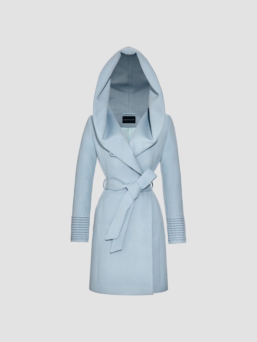 Sentaler Women's Hooded Alpaca-Wool Wrap Coat - Glacial Blue - Size Medium