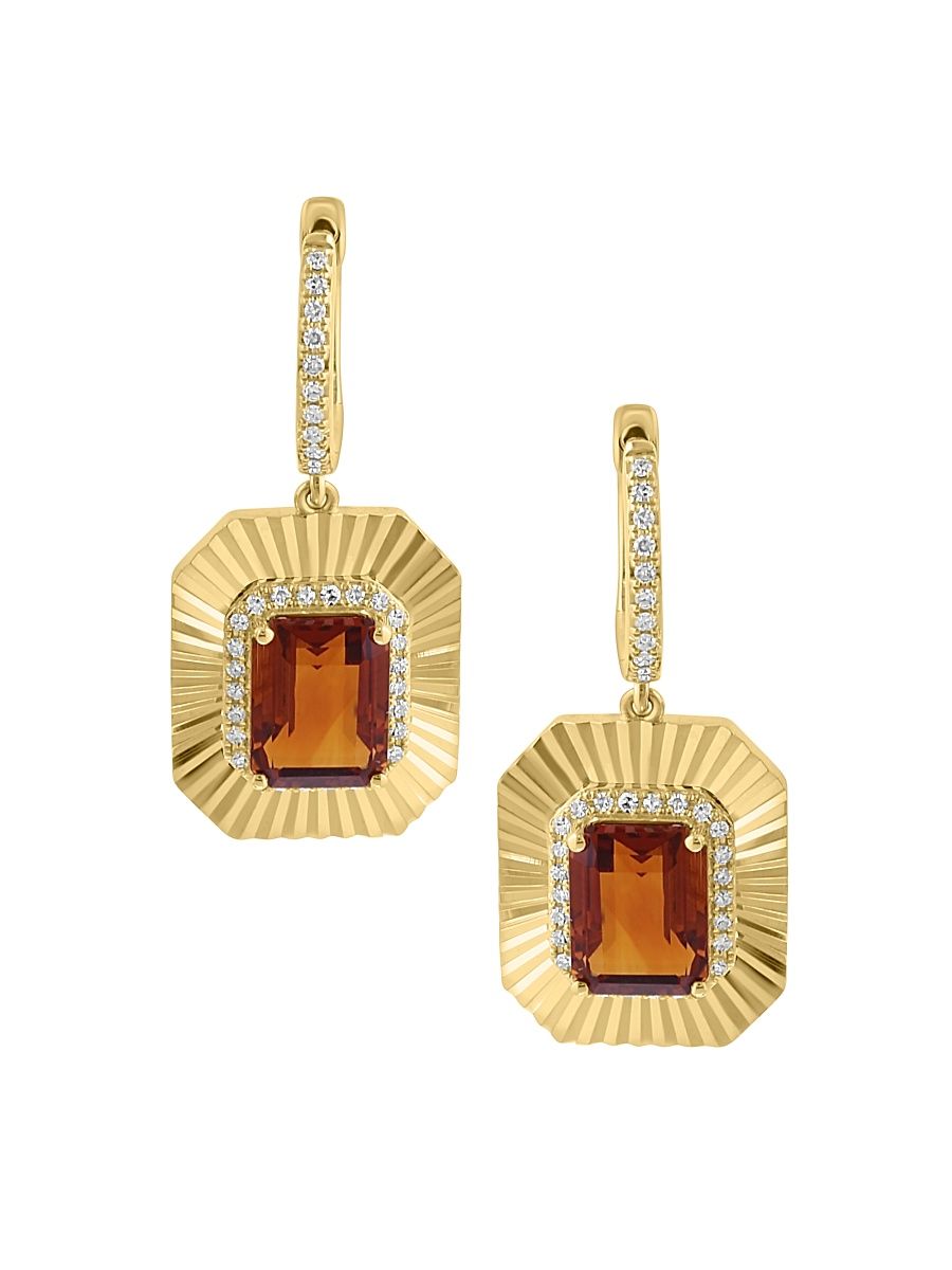Women's 14K Yellow Gold, Madeira Citrine & 0.24 TCW Diamond Drop Earrings - Yellow Gold