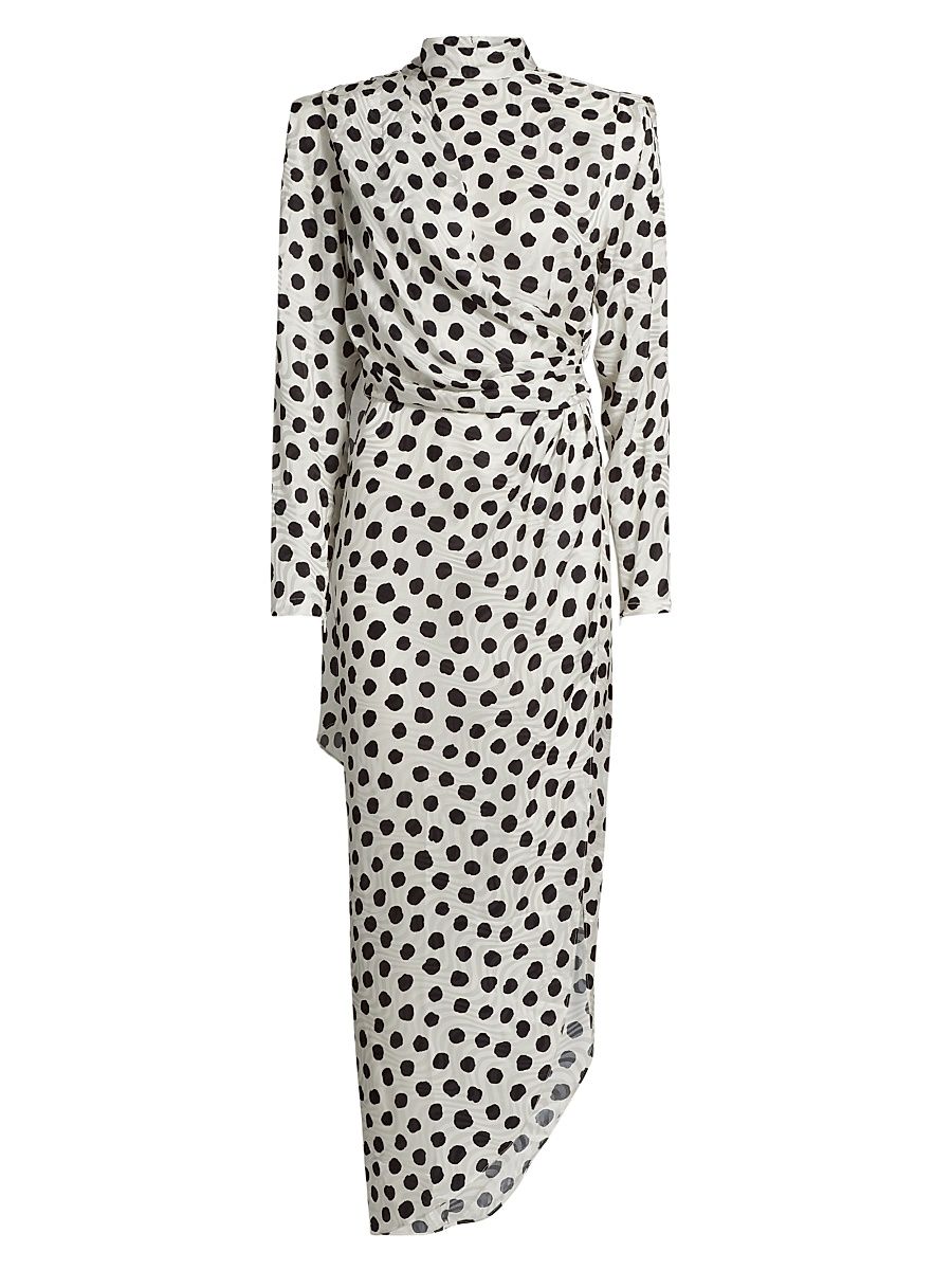 Women's Ariane Spot Asymmetric Midi-Dress - Ivory Black - Size Large
