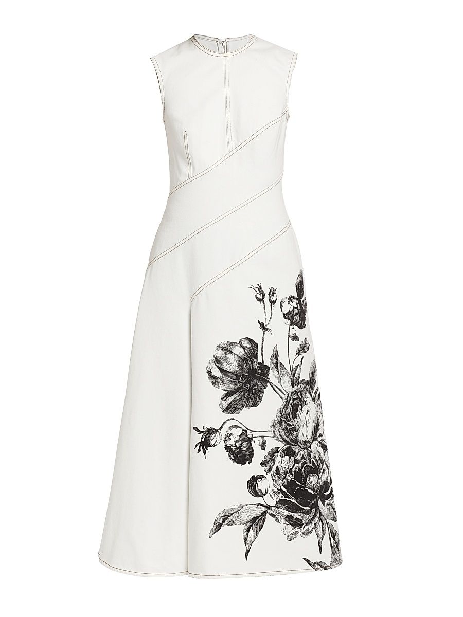Women's Floral Seam Sleeveless Midi-Dress - Violetta Etching Ecru - Size 10