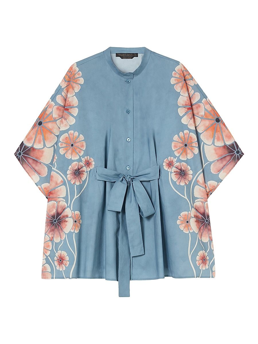 Women's Poplin Tunic Top with Print - Blue Azure - Size 22